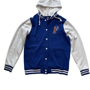 University  of Florida Blue and White Hooded Varsity Jacket Women-M